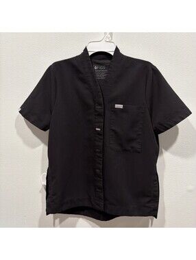 Figs Women Black Suswe Top Classic Shawl Collar Scrub Top Size XSmall